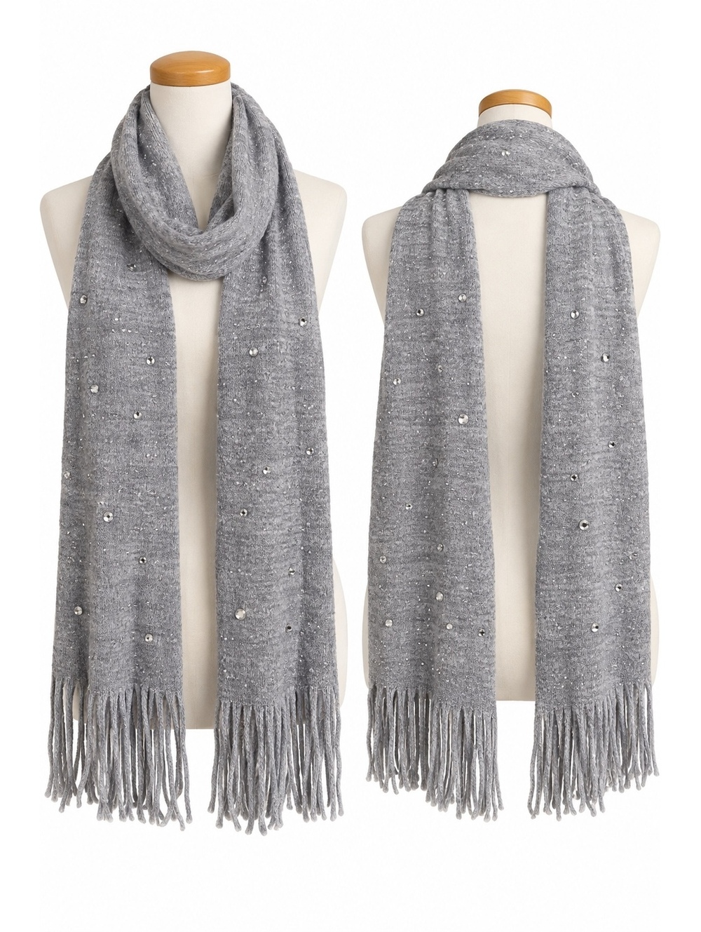 New York & Company Gray Rhinestone Fringe Scarf Acrylic Sparkle Winter Scarf